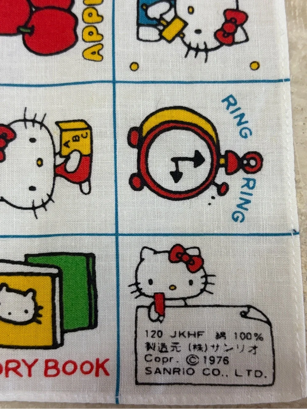 VTG 1976 Hello Kitty Sanrio Cotton Handkerchief Napkins Set of 6 Deadstock NOS
